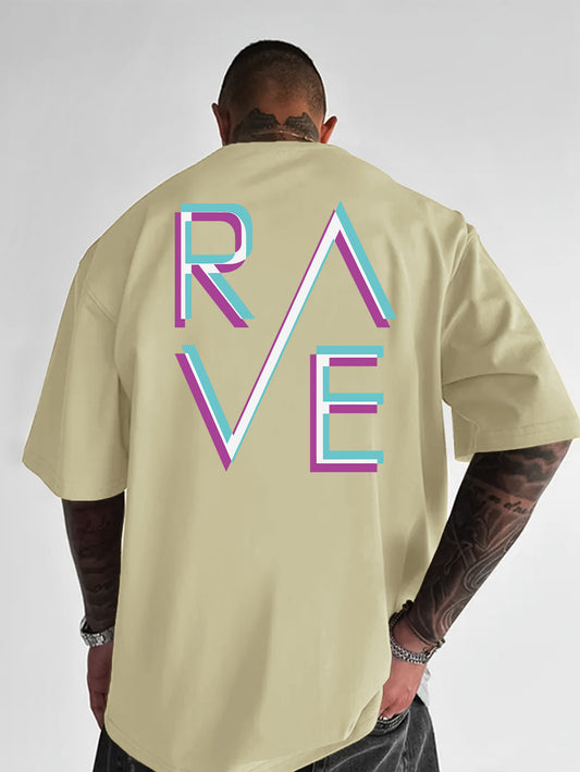 Men'S Casual Loose Fit Crew Neck T-Shirt with "RAVE" Graphic Print - Vibrant Neon Letter Design, Short Sleeve, Summer Essentials, Perfect Gift for Music Lovers, Everyday Tshirt | Vibrant Graphic Tee | Comfortable Fit, PLUS SI