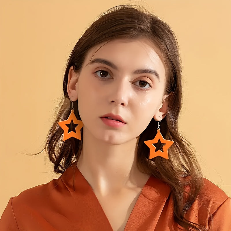 1/4 pair of neon star earrings made of acrylic material, with bright pink, orange, yellow, and green colors as perfect party gifts to express your sincere emotions. Party earrings with bright colors, hanging earrings design,