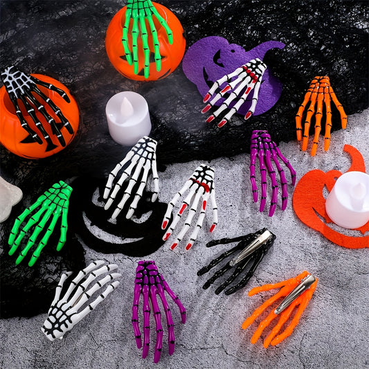 8pcs Skull Hair Clips - Colorful Skeleton Claw Clips, Punk Rock Horror Style Hair Accessories, Halloween Party Gift, Fun Hairstyle Add-Ons