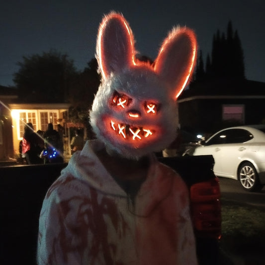 Spooky Glowing Bunny and Bear Mask - Orange, Plastic, Battery-Operated Halloween, Easter, Carnival Costume Prop with X-Eyes and Sharp Teeth Design, Includes Battery Holder (Batteries Not Included), Halloween Costume | Playful