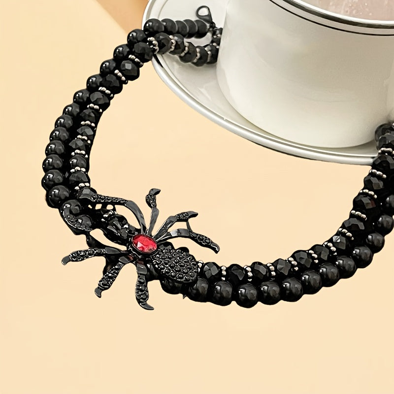 New dark Gothic-style spider jewelry set, perfect for Halloween costume accessories, a must-have for exaggerated European and American parties, a spider necklace, bracelet, adjustable ring and earrings 4pcs jewelry set
