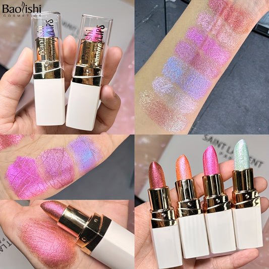 BAOLISHI Chameleon Shiny Lipstick, Highly Pigmented Metallic Lipstick Shiny Gradient Color Long-lasting Makeup Sparkle For All Day For Music Festival