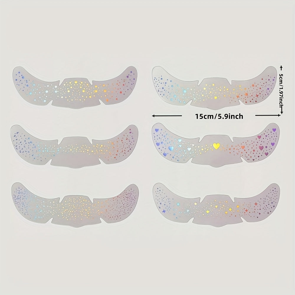 6 Sheets Glitter Freckles Holographic Stickers Heart Freckle Tattoos Glitter Stickers Waterproof Temp Tattoos with Glittery Star Heart Dot Pattern for Party Festival Daily Makeup