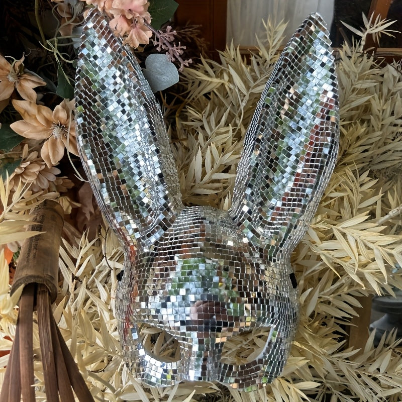 1 Stylish Rabbit Half Mask - Disco Reflective Bunny Mask - Suitable for Costume Parties, Easter, and Halloween - Home Decor