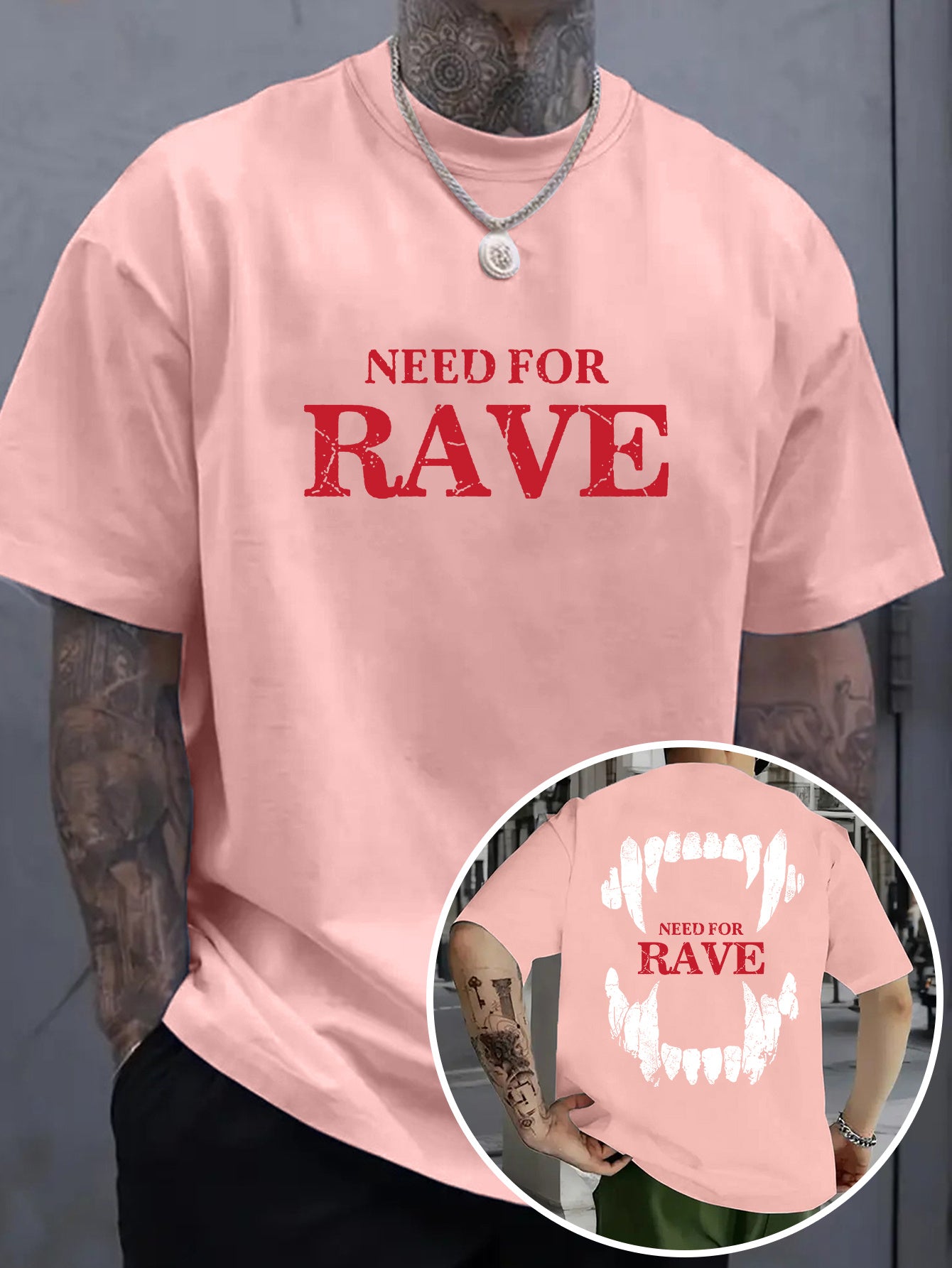 Men's Casual Graphic T-Shirt - "NEED for RAVE" Print, Light Purple, Loose Fit, Breathable Fabric, Street Style Short Sleeve Tee for Summer, Festive Clothing | Bold Print Shirt | Comfortable Wear