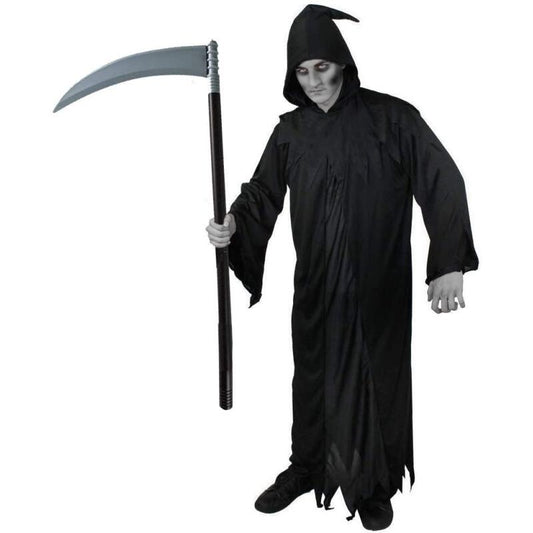 Mens Death Scary Grim Reaper Robe Fancy Dress Costume Includes Scythe Halloween Party Cosplay