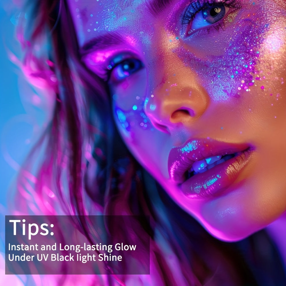 12 Colors Quick Dry Glow-in-the-Dark Glitter Gel - Water-Based, Self-Adhesive Neon Glitter for Women, Perfect for Mardi Gras, Halloween, Party & Festival Makeup, Body Glitter|Vibrant Glitter|Waterproof Glitter, Glitter Eyesha