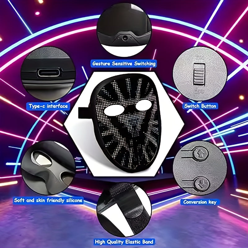 Programmable LED Halloween Mask with App Control - USB-Rechargeable Scary Glow Face Costume Party mask, Real-Time Lighting Effects for Adults, Perfect for Halloween, Christmas, Carnival - by SLSHINING