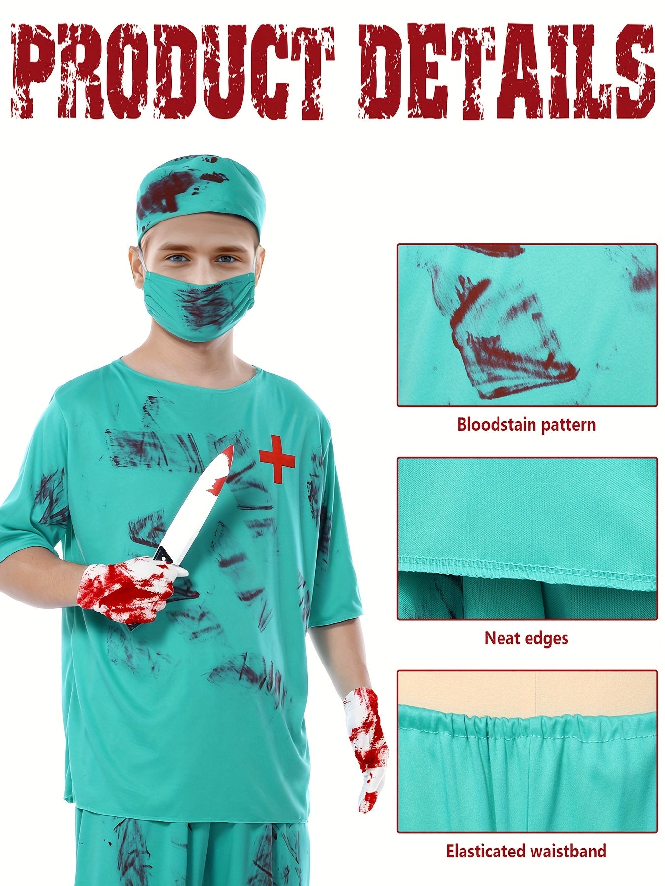 Adults Zombie Surgeon Costume, Unisex Adults Halloween Bloody Surgeon Scrubs, Fancy Dress Costume, Themed Party Wear, Party Outfit, Creepy Scrubs, Horror Medical Attire, Machine Washable, Durable Fabric, Medical Scrubs, Fake