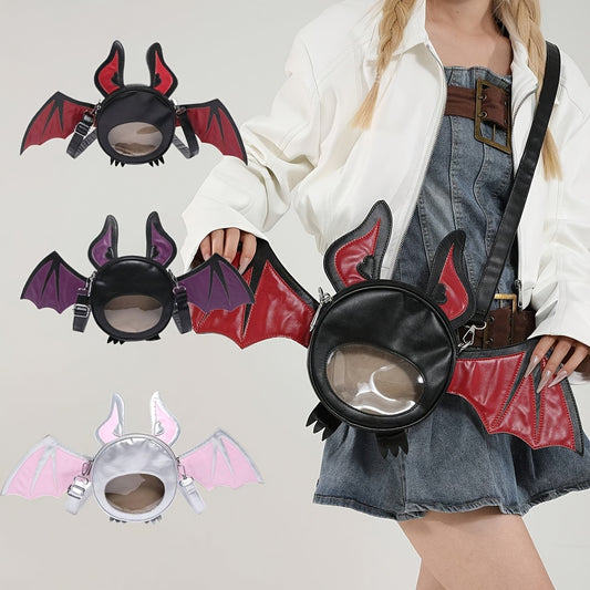 1pc Fashionable Devil Bat-Shaped Synthetic Leather Crossbody Bag with Detachable Strap - Lightweight, Zip Closure, Halloween Themed Accessory for Women in Grey/Purple/Red - Perfect for Parties, Outdoor Fun & Costume Matching