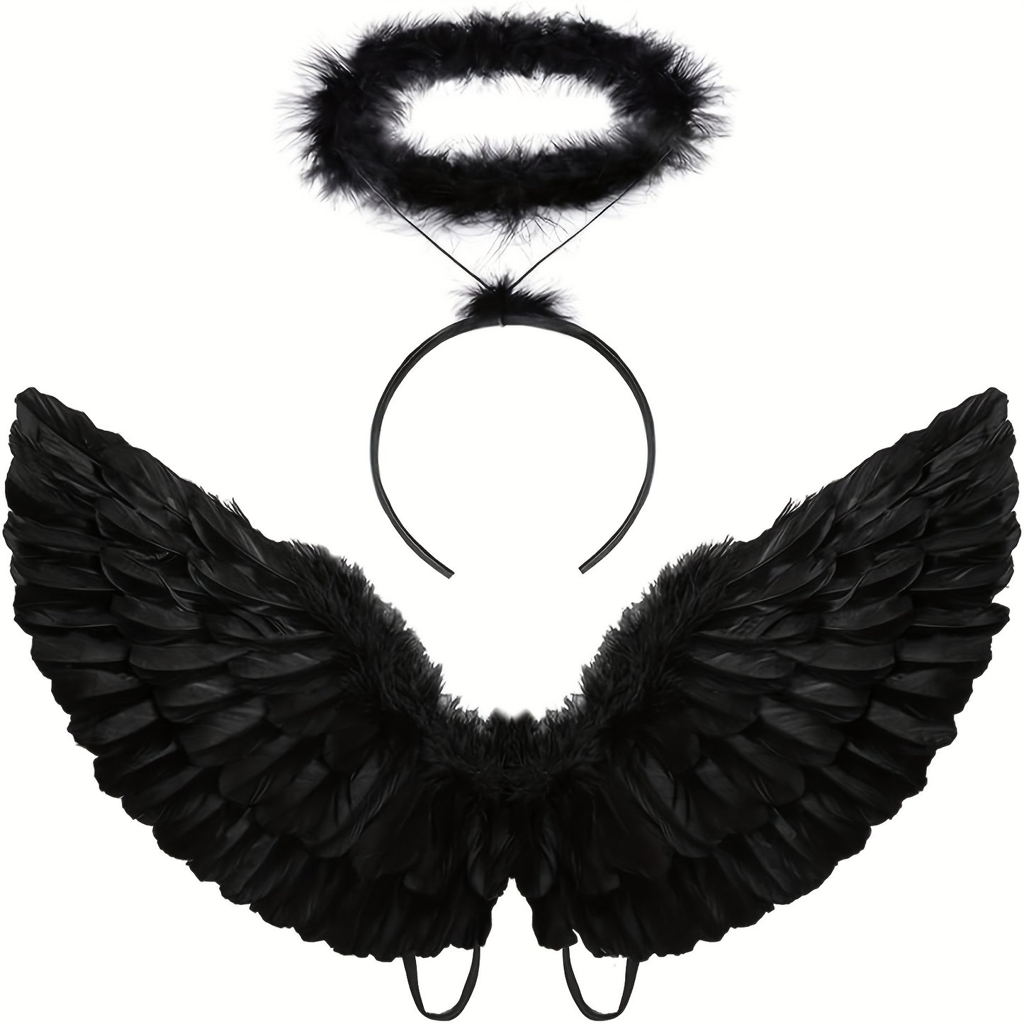 Angel Wings with Halo Costume - Black & White Halloween, Christmas, And Party Costume Accessory for Costume Parties, Halloween Costumes, Festive Attire, Elegant Design, Intricate Detailing for Halloween, Christmas Event & Par