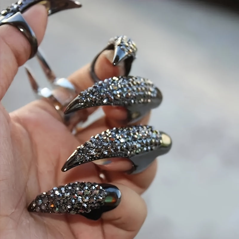 5pcs, Eagle Claw Ring, Punk Style Cat Claw Ring, Gothic False Nails, Armor Effect Finger Joints Curved Sharp Claws, Suitable for Role-Playing Parties, Unisex Halloween Gifts, Exaggerated Long Nails, Personalized Fashion Style