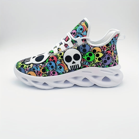 Stylish Skull Print Sneakers - Ultra-Breathable, Shock-Absorbing, Lightweight Running Shoes with EVA Insole for All-Season Comfort - Halloween-Inspired, Casual, Lace-up Athletic Footwear for Men
