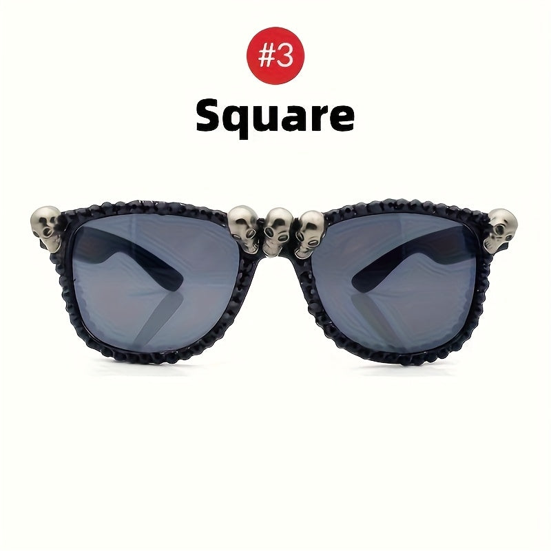 Vintage Gothic Skull Cat Eye Fashion Glasses - Plastic Frame with Crystal Embellishments, Suitable for Both Men And Women, Perfect for Halloween And Party Events.