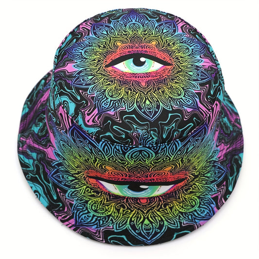 1pc Lightweight Double-Sided Print Bucket Hat - Vibrant All-Seeing Eye, Sun-Protective & Perfect For Parties And Outdoor Activities For Men And Women