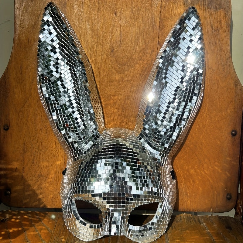 1 Stylish Rabbit Half Mask - Disco Reflective Bunny Mask - Suitable for Costume Parties, Easter, and Halloween - Home Decor