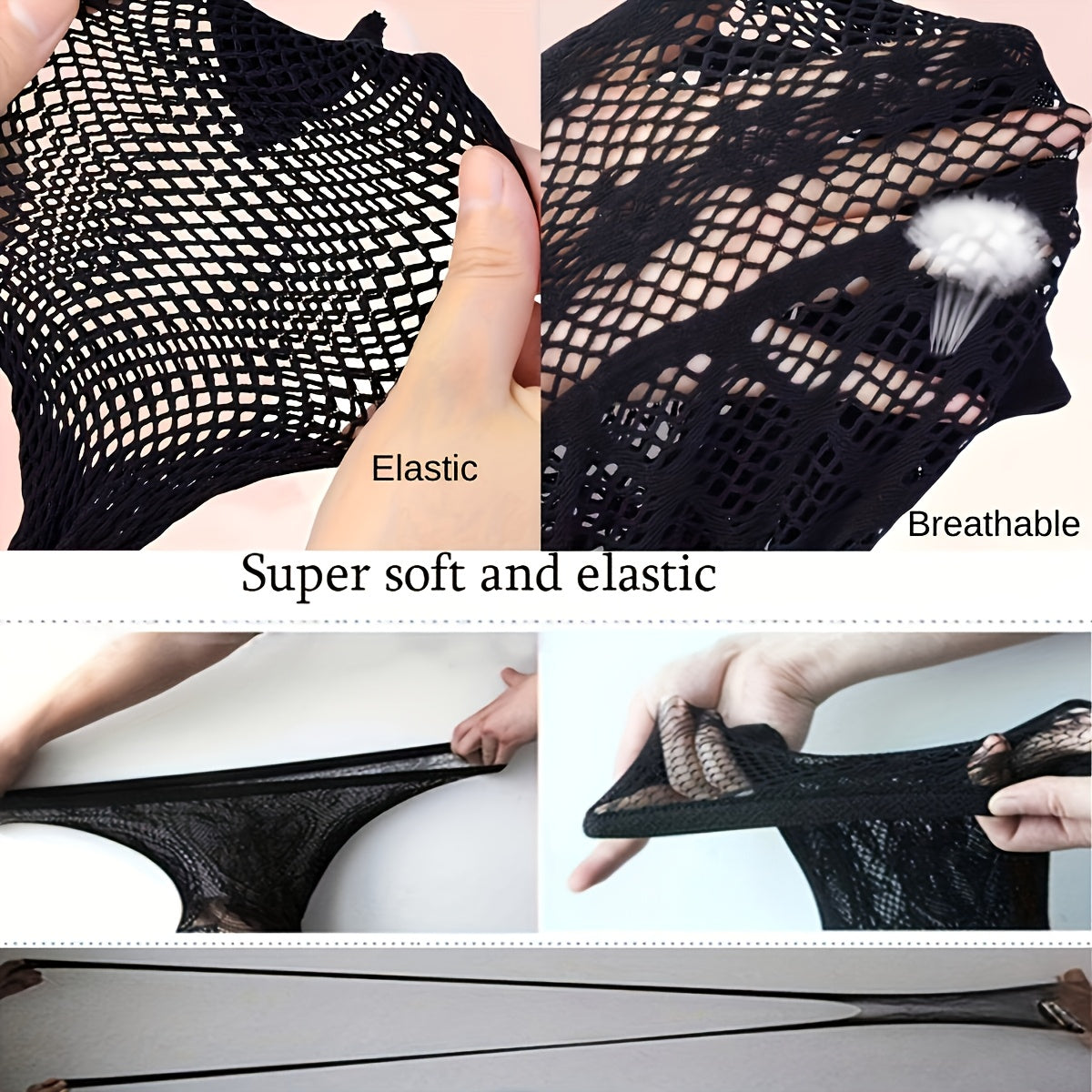 3 Pairs of Black Mesh Fishnet Tights with High Waist and Elasticity for Women, Perfect for Role Play, Hand Wash Only, Knit Fabric, Polyamide and Elastane Composition, Solid Color Theme, 118 g/m² Fabric Weight