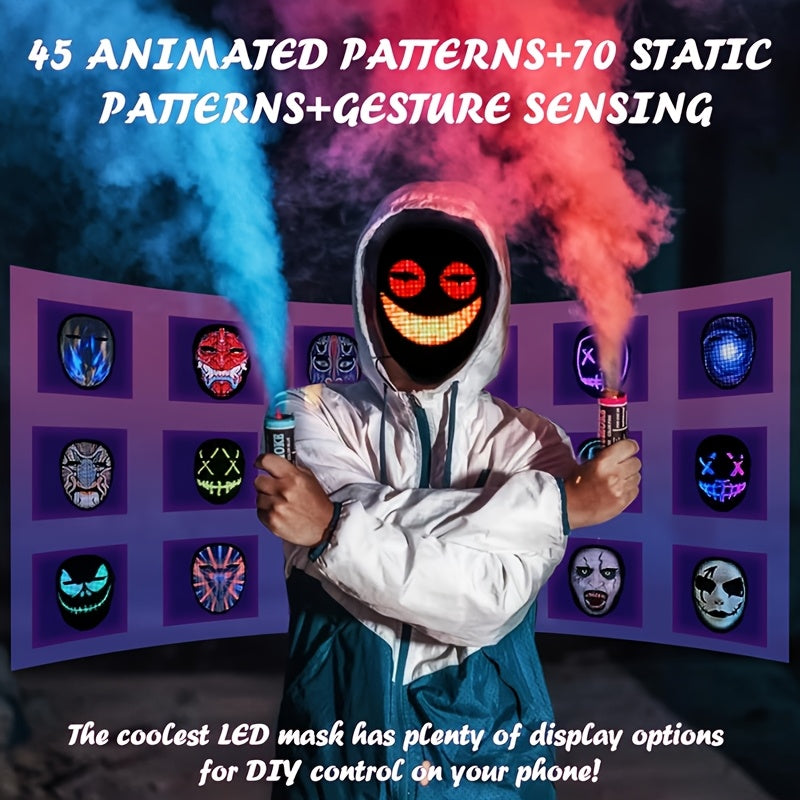Party LED Light Mask Gesture Sensing Intelligent Display LED Mask Face Mask App Control Pretend Playful Face Mask Battery Powered Batteries Not Included Suitable for Makeup Parties, Christmas, Carnival and Themed Events, Hall