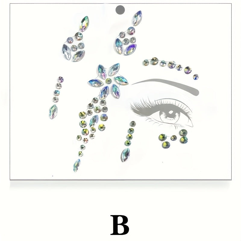 1pc Sparkling Rhinestone Eye Jewelry Sticker - Glittering Artificial Diamond Face Decoration, Suitable for Festivals, Cosplay, Parties and Photo Shoots, ABS Material, Round, Multi-Season Makeup Accessory, Party Face Decoratio