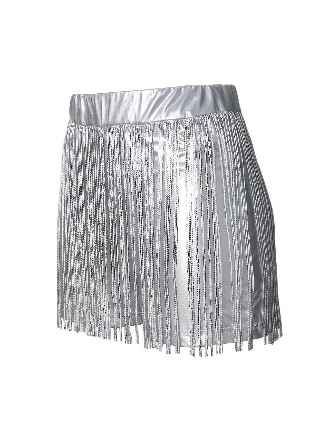 Women'S Elegant Sequin Fringe Shorts - High-Waisted, Glittery Silver, Flowy Design, Perfect for Summer Casual Wear, High Waisted Shorts