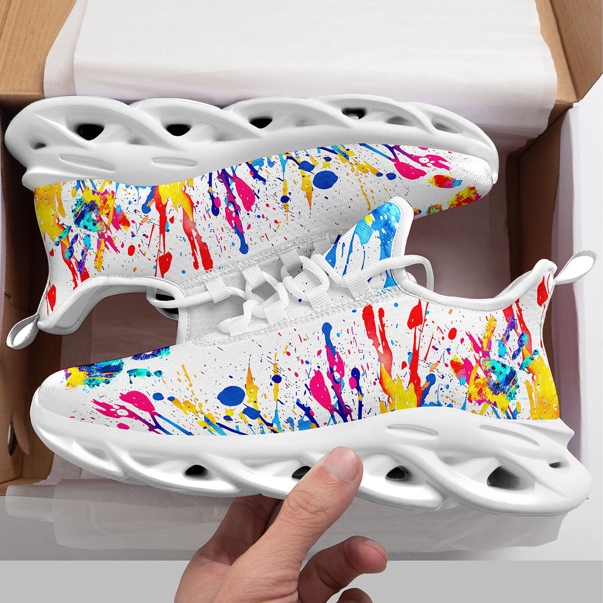 Men'S Fashion Casual Sneakers with Colorful Splatter Design - Ultra-Light Twist Sole, Comfortable Trainers for Running, Travel & Streetwear | Trendy Low-Top Lace-Up Shoes in Black with Vibrant Splash Pattern, All-Season Wear,