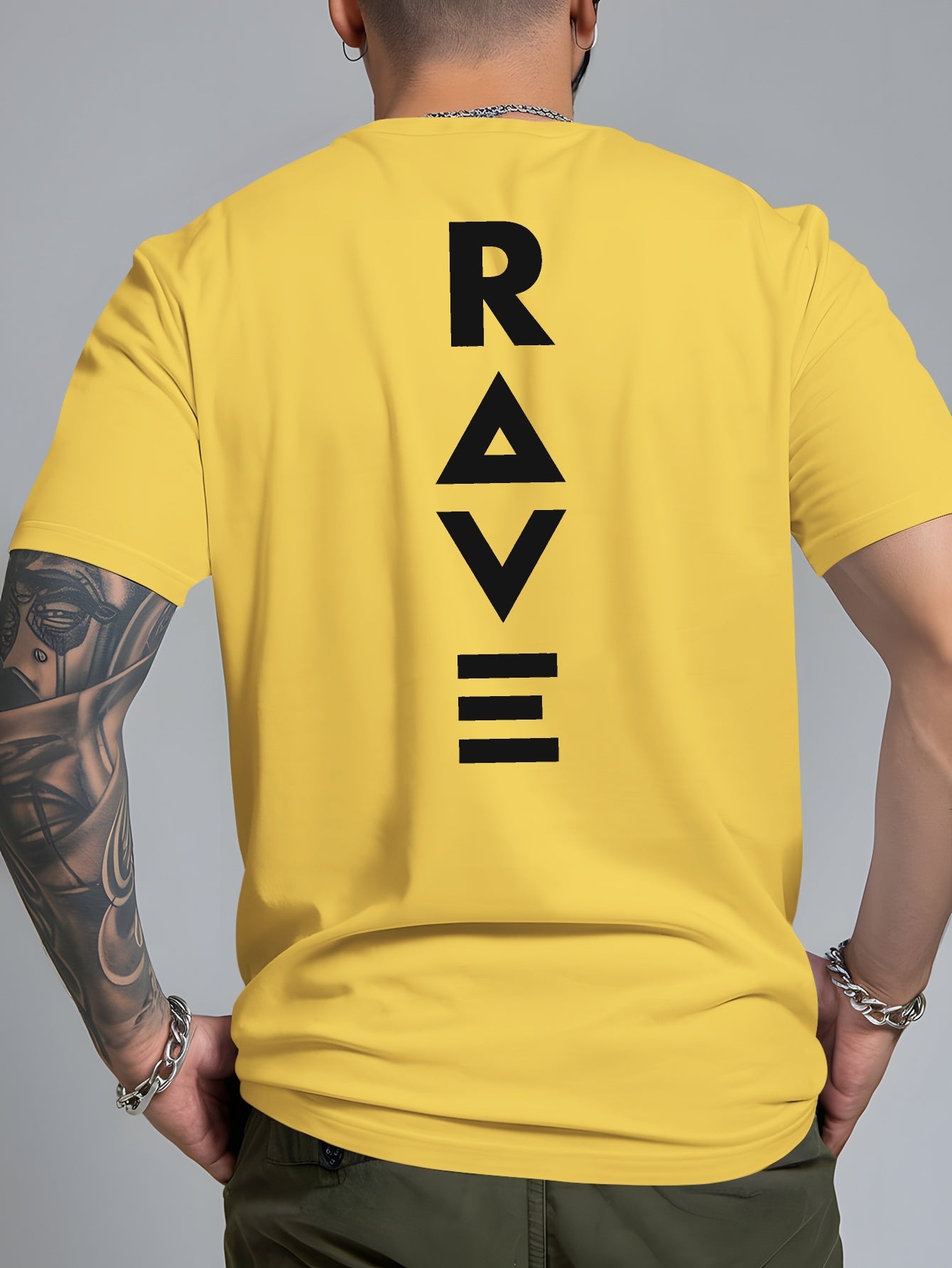Men's Trendy Summer Short-Sleeve T-Shirt with "Rave" Graphic Print - Breathable, Versatile Round Neck Tee for Beach Vacations & Casual Wear, Breathable Clothing | Relaxed Fit Shirt | Comfortable Fabric, Shirts for Summer