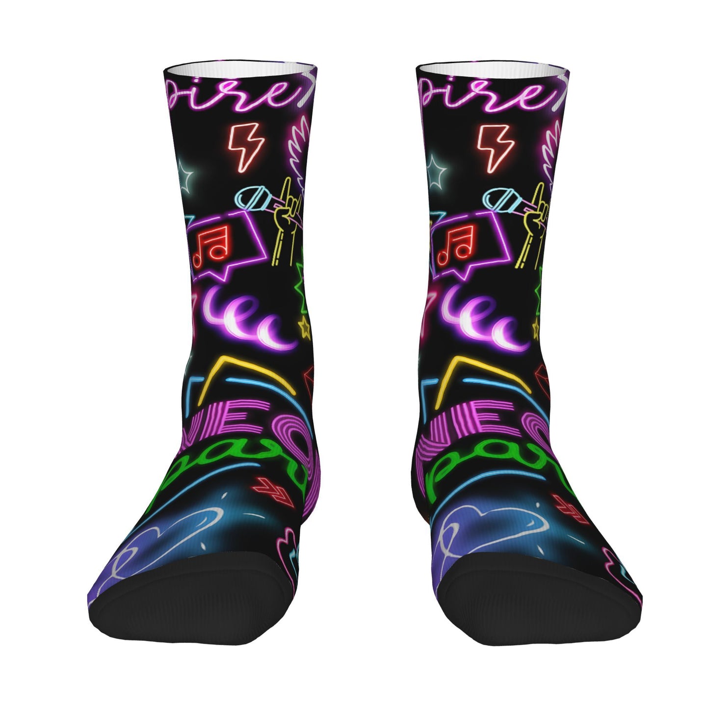 1 Pair Men'S Neon Style Compression Socks, Vintage Harajuku Hip Hop Novelty Pattern, Polyester & Elastane, Hand Wash or Dry Clean, Random Printed Crew Socks, Gift Idea