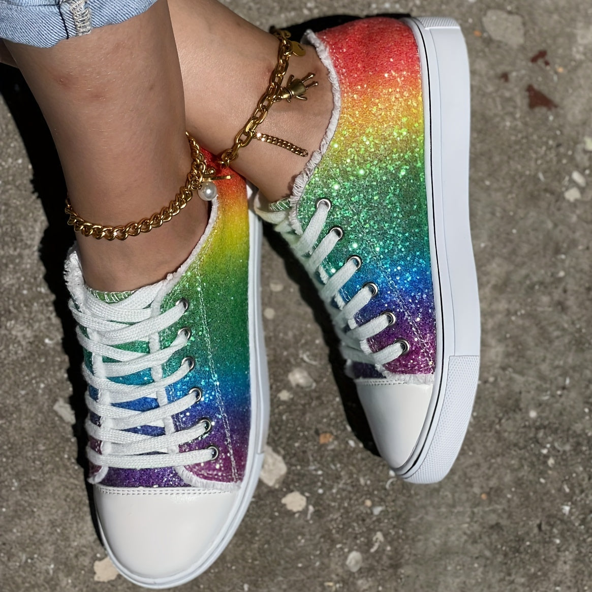 Exclusively Casual Shoes with Rainbow Elements and Blingbling Sequins for Pride Month