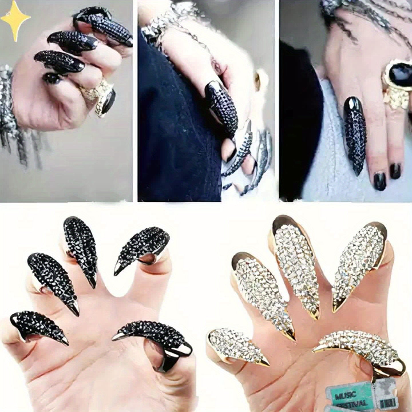 5pcs, Eagle Claw Ring, Punk Style Cat Claw Ring, Gothic False Nails, Armor Effect Finger Joints Curved Sharp Claws, Suitable for Role-Playing Parties, Unisex Halloween Gifts, Exaggerated Long Nails, Personalized Fashion Style