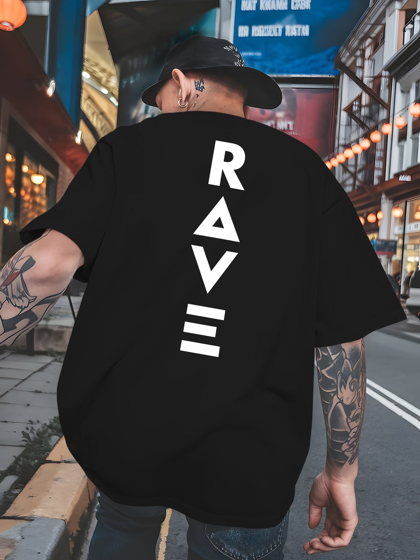 Men's Trendy Summer Short-Sleeve T-Shirt with "Rave" Graphic Print - Breathable, Versatile Round Neck Tee for Beach Vacations & Casual Wear, Breathable Clothing | Relaxed Fit Shirt | Comfortable Fabric, Shirts for Summer