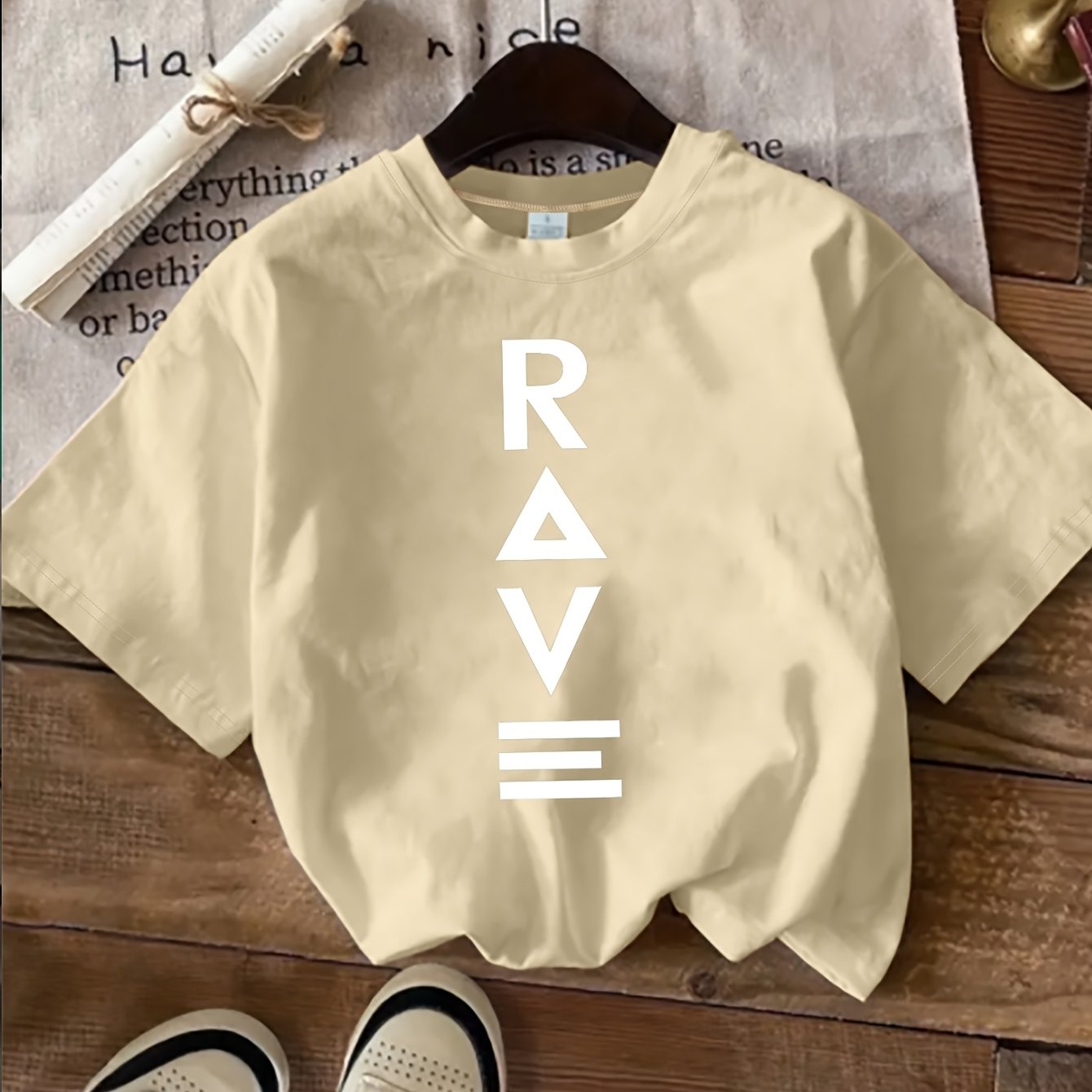 1pc Women's Crewneck T-Shirt - Black with White RAVE Typography Print, Techno Music Inspired Design, Casual Short Sleeve Tee for EDM Festivals & Summer Outings, Machine Washable, Exclusive Deal of the Day Gift Idea, T-shirt S