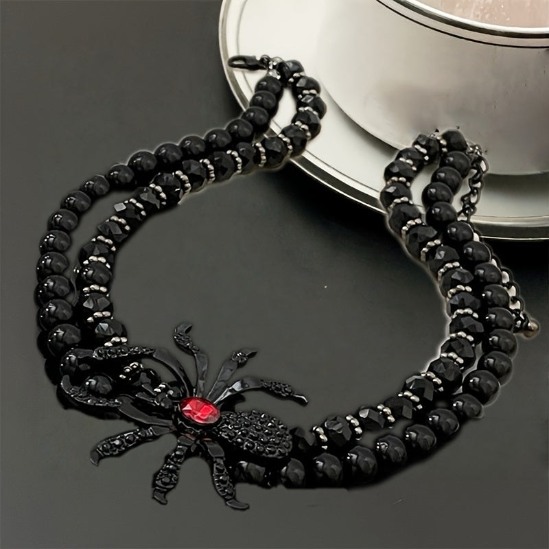 New dark Gothic-style spider jewelry set, perfect for Halloween costume accessories, a must-have for exaggerated European and American parties, a spider necklace, bracelet, adjustable ring and earrings 4pcs jewelry set