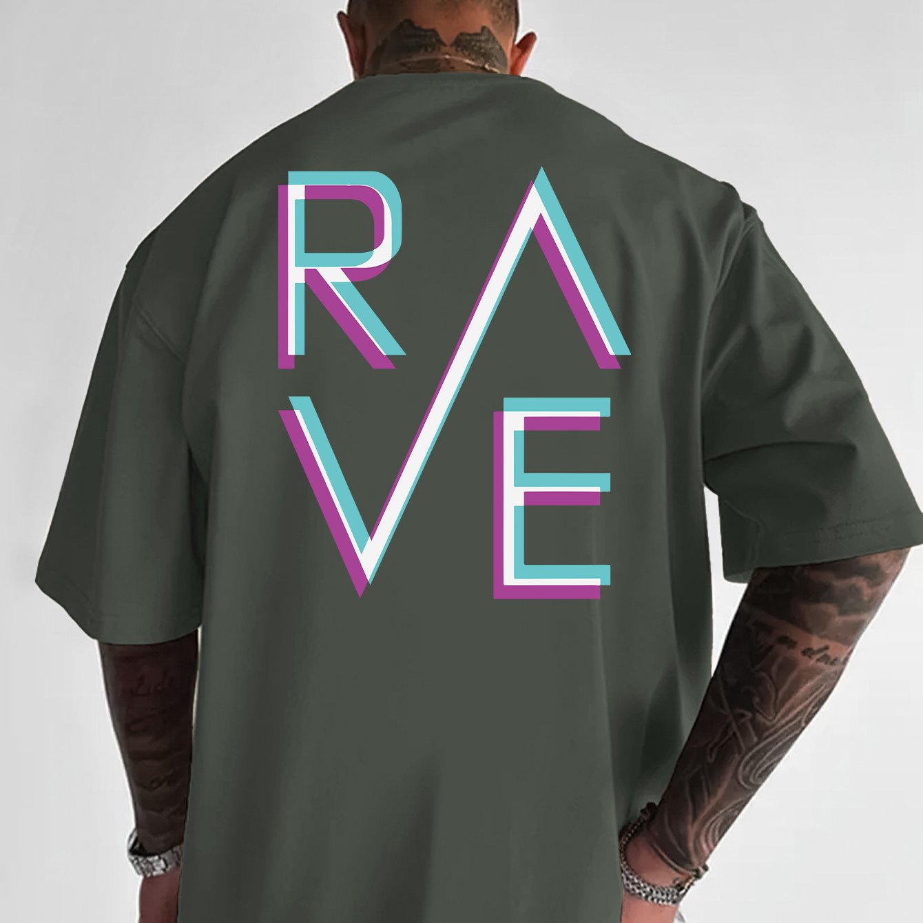 Men'S Casual Loose Fit Crew Neck T-Shirt with "RAVE" Graphic Print - Vibrant Neon Letter Design, Short Sleeve, Summer Essentials, Perfect Gift for Music Lovers, Everyday Tshirt | Vibrant Graphic Tee | Comfortable Fit, PLUS SI