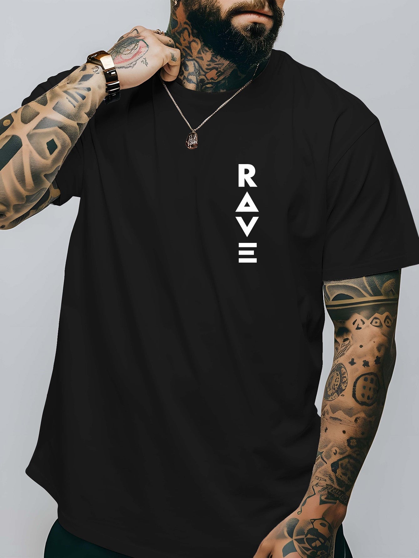 R V Men's Short Sleeve T-Shirt - Vibrant Yellow with Bold RAVE Graphic Print, Breathable Round Neck Casual Top for Summer Beach Resorts & Outdoor Activities
