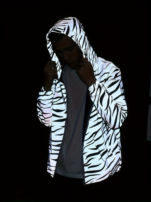 Men's Reflective Zebra Stripe Hooded Jacket