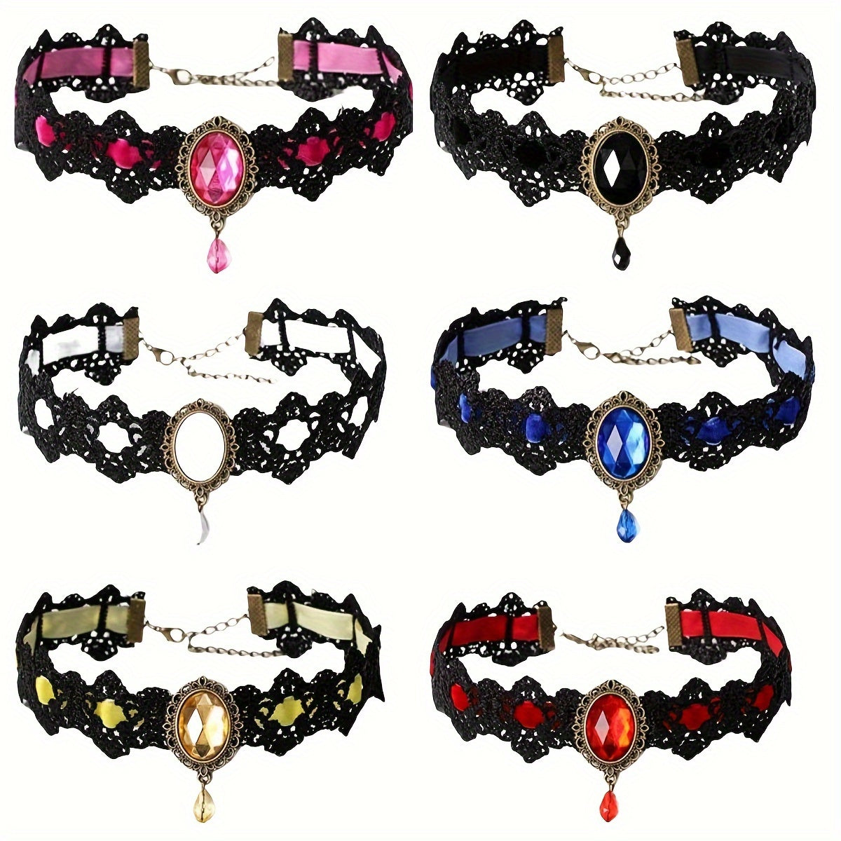 Gothic Lace Choker Necklace with Rhinestone, Adjustable Clavicle Jewelry, Women'S Fashion Collar, Gift for Parties, Halloween, All-Season Accessory
