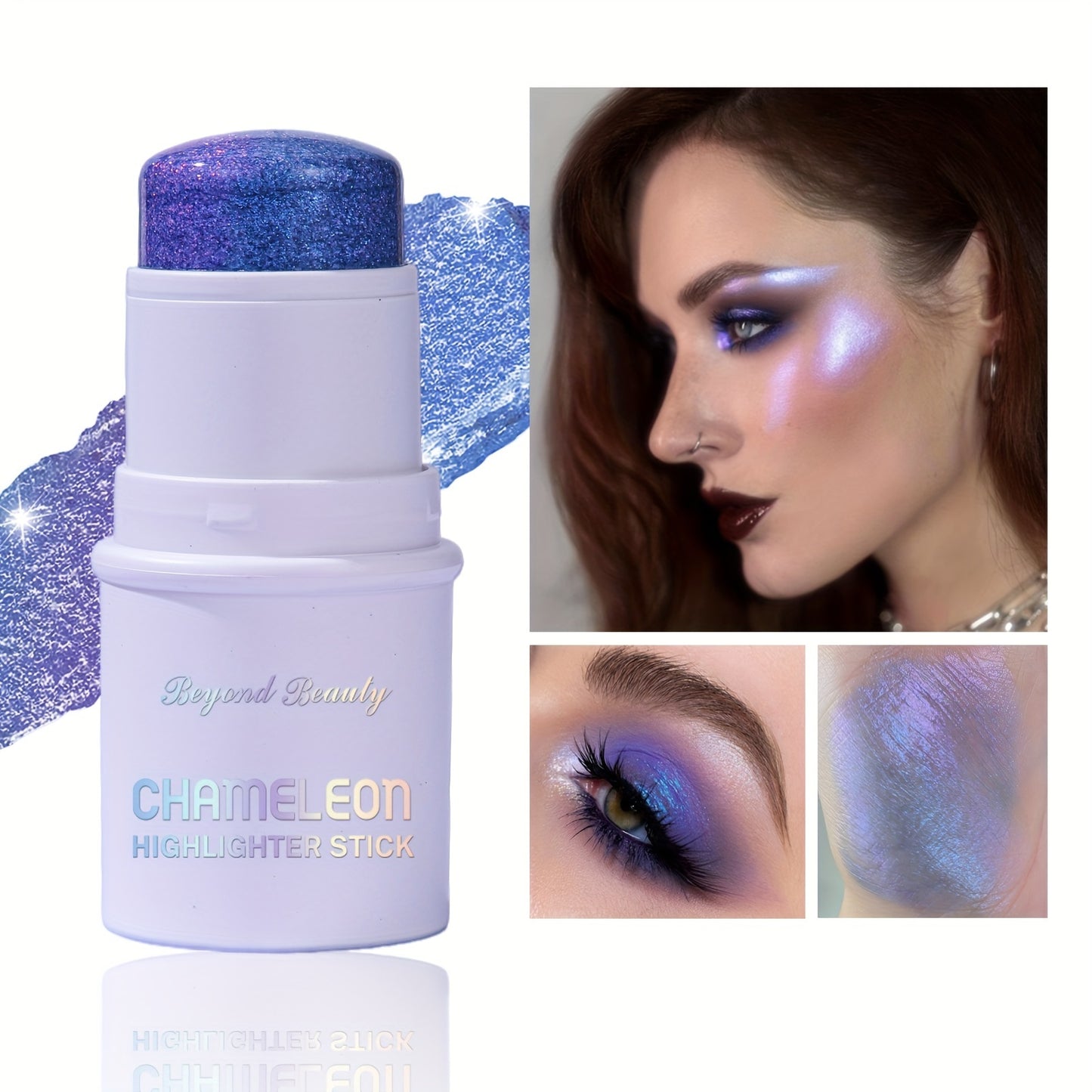 Light-Activated Chameleon Holographic Highlighter Stick - 1pc Waterproof Multi-Use Glitter for Face & Body - Long-Lasting Intense Pigment, Lightweight Concealer, Universal Shade for All Skin Tones, Subtle Shimmer Effect, Stic