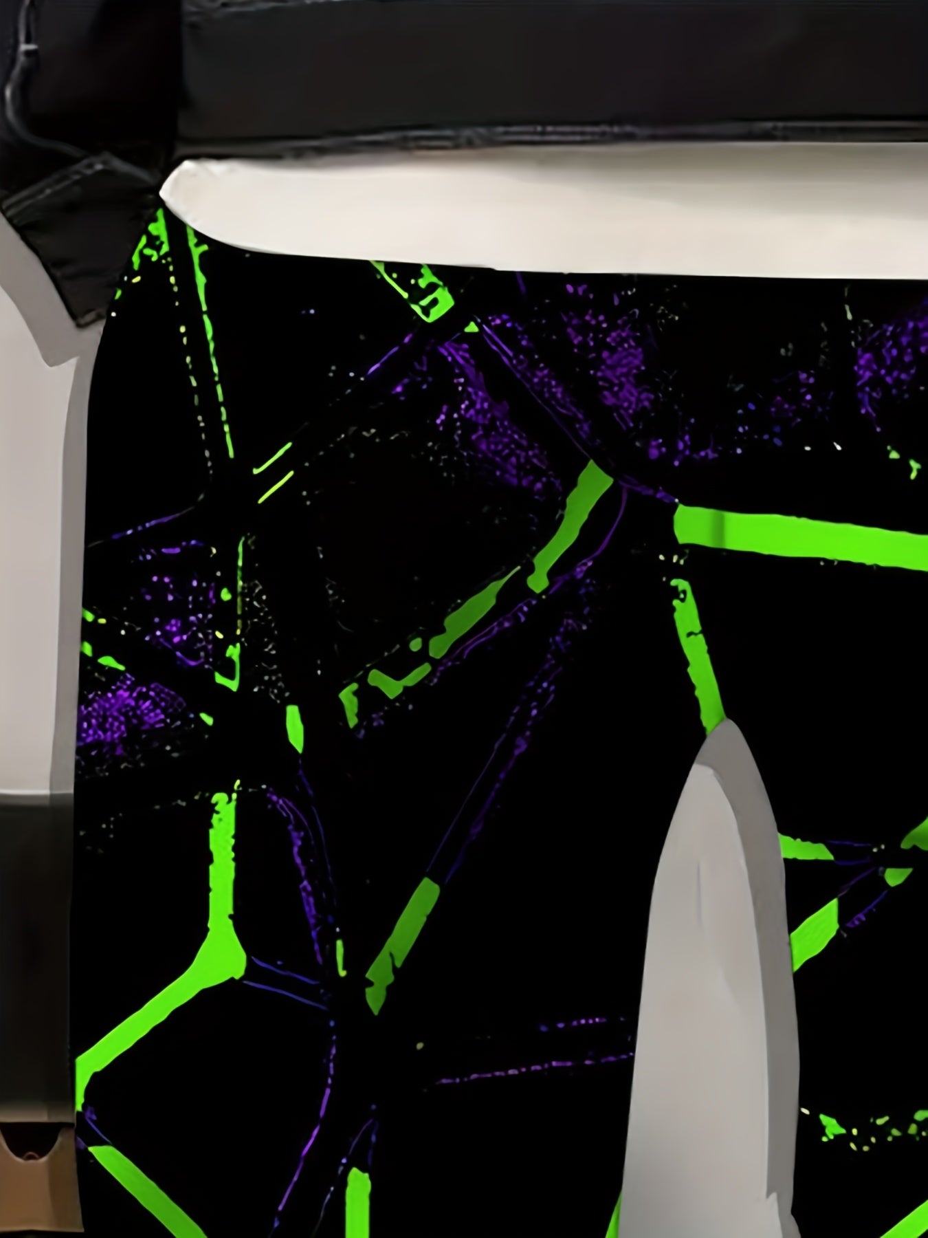 Men's 3D Neon Green Print Joggers - Black Casual Pants with Adjustable Drawstring Waist & Pockets, Regular Fit for Lounge, Gym, Casual Attire - Machine Washable, Adjustable Joggers | Trendy Joggers | Comfortable Fit