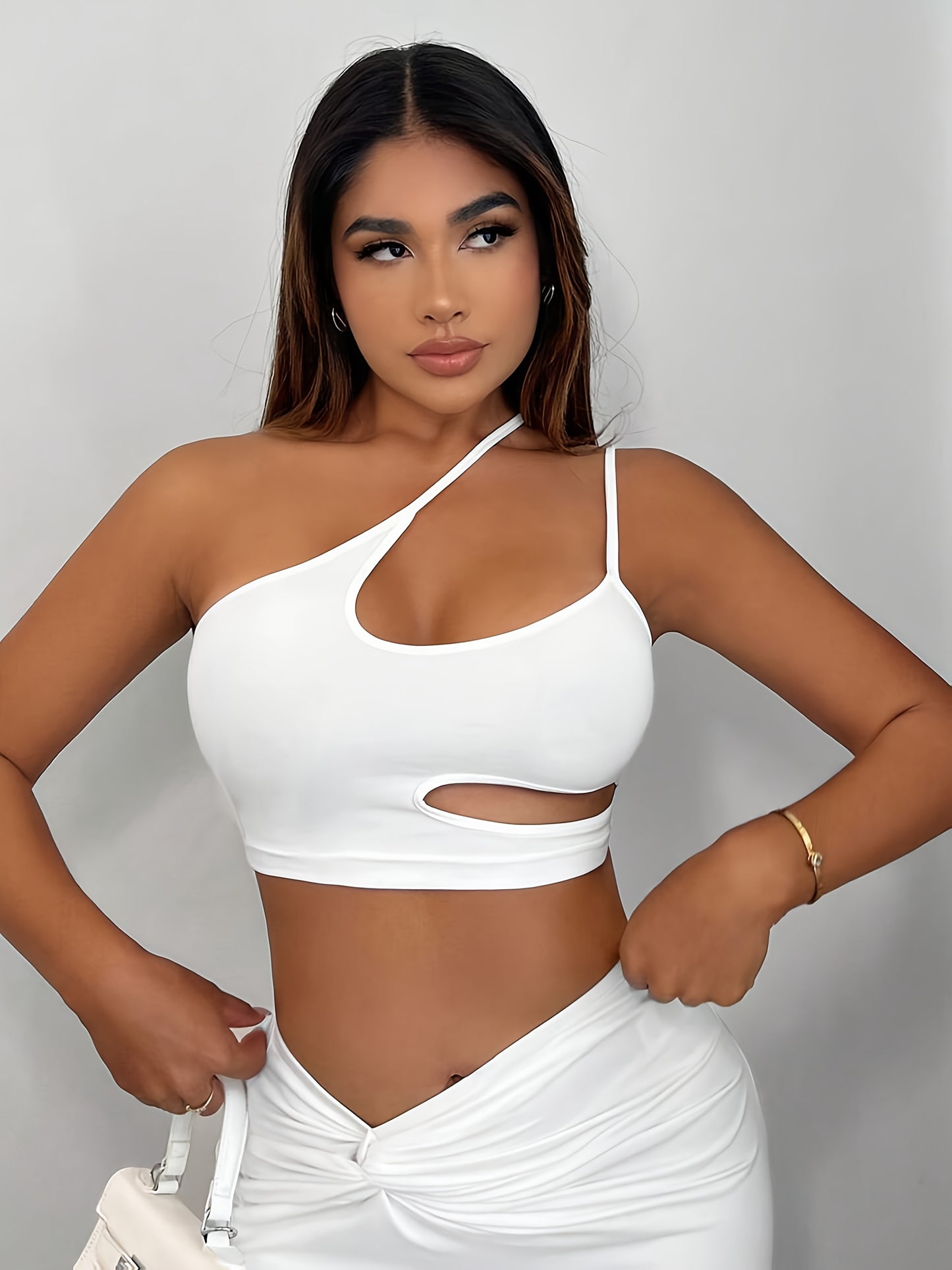 Women'S Sexy Neon Green One-Shoulder Cut-Out Crop Top - Stretchy Workout & Casual Wear, Perfect for Fitness, Parties, and Casual Attire, Fitness Apparel | Neon Green Top | Cutout Design, Gym Clothes