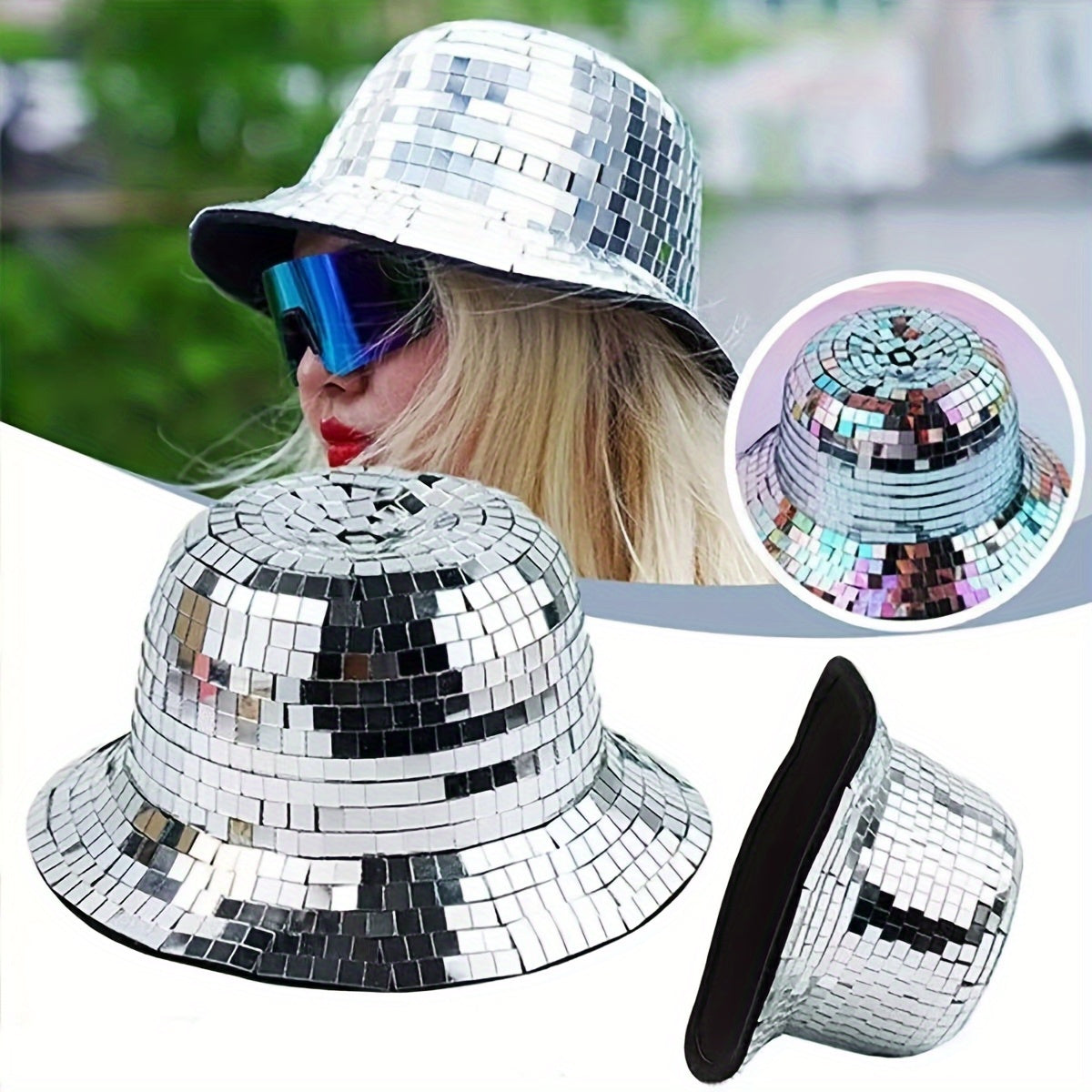 Party Decoration Sequin Glass Disco Fisherman Hat, Featherless
