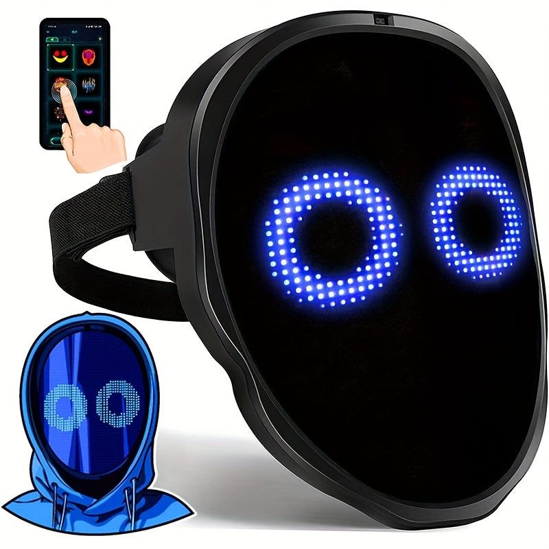 SLSHINING Programmable LED Mask with App Control - USB Rechargeable, Blue Light-Up Face Transforming Mask for Adults, Perfect for Halloween, Christmas & Mardi Gras, Festive Party Accessory, Halloween Costume, Sleek Design, Du