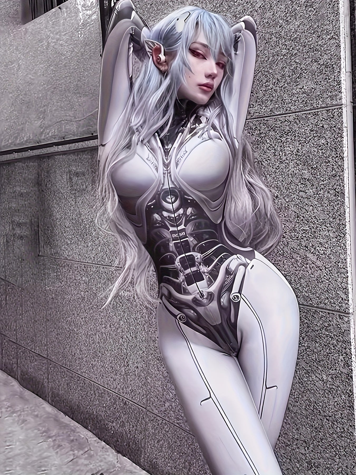 Women's 3D Mechanical Punk Style Robot Skull Print Halloween Jumpsuit Zippered Bodycon Sexy Bodysuit Cosplay Set Elastic Long Sleeve Party Holiday Outfit