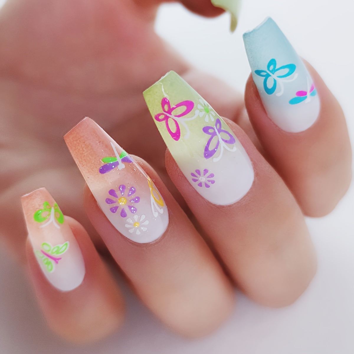 24 Sheets 3D Glow in The Dark Neon Nail Stickers Glittery Glossy Self-Adhesive Nail Art Stickers Butterfly Love Heart Flower Nail Art Decoration for Women Girl DIY Nail Art Deco