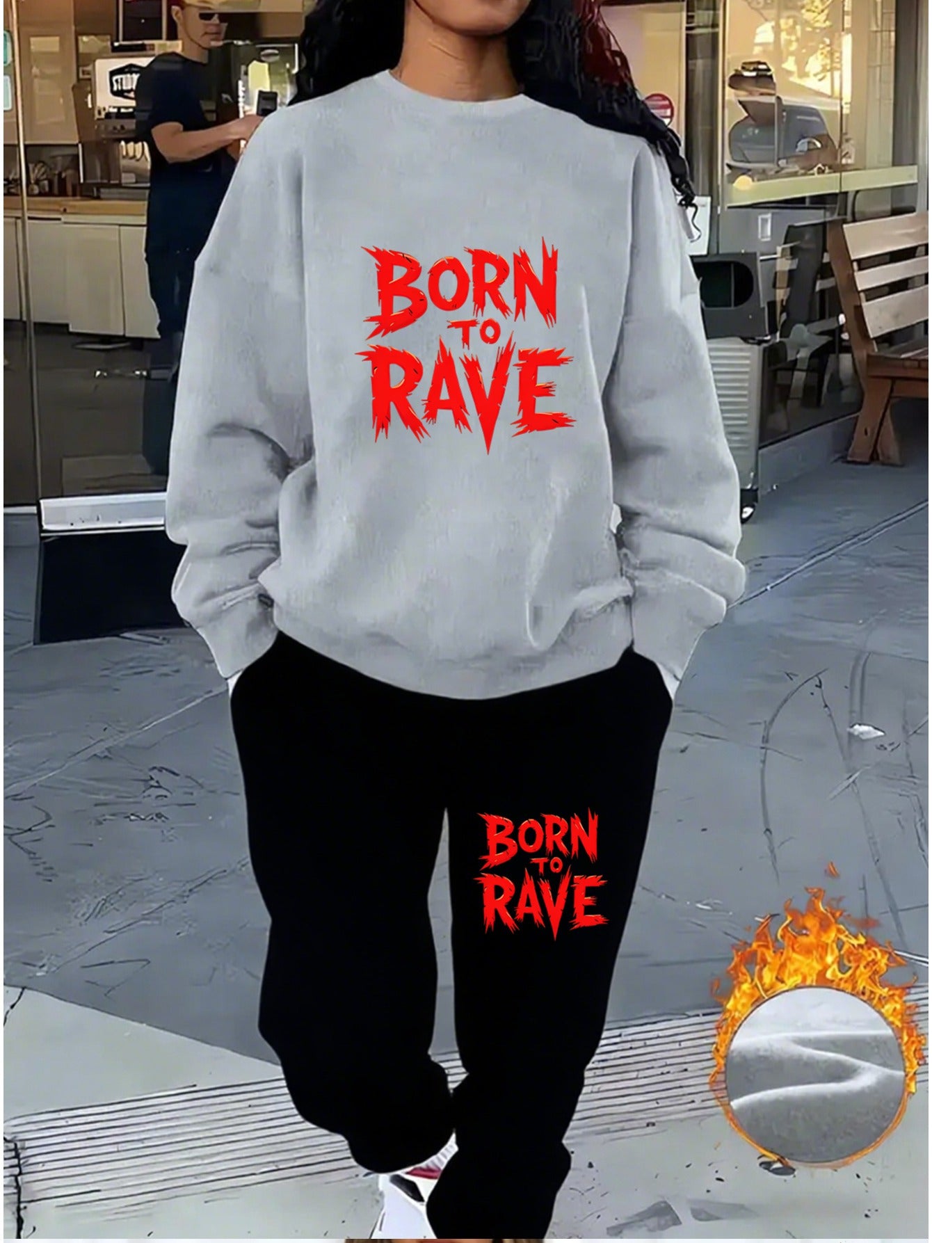 Born to Rave Women'S Casual Athletic Print Sweatshirt Set