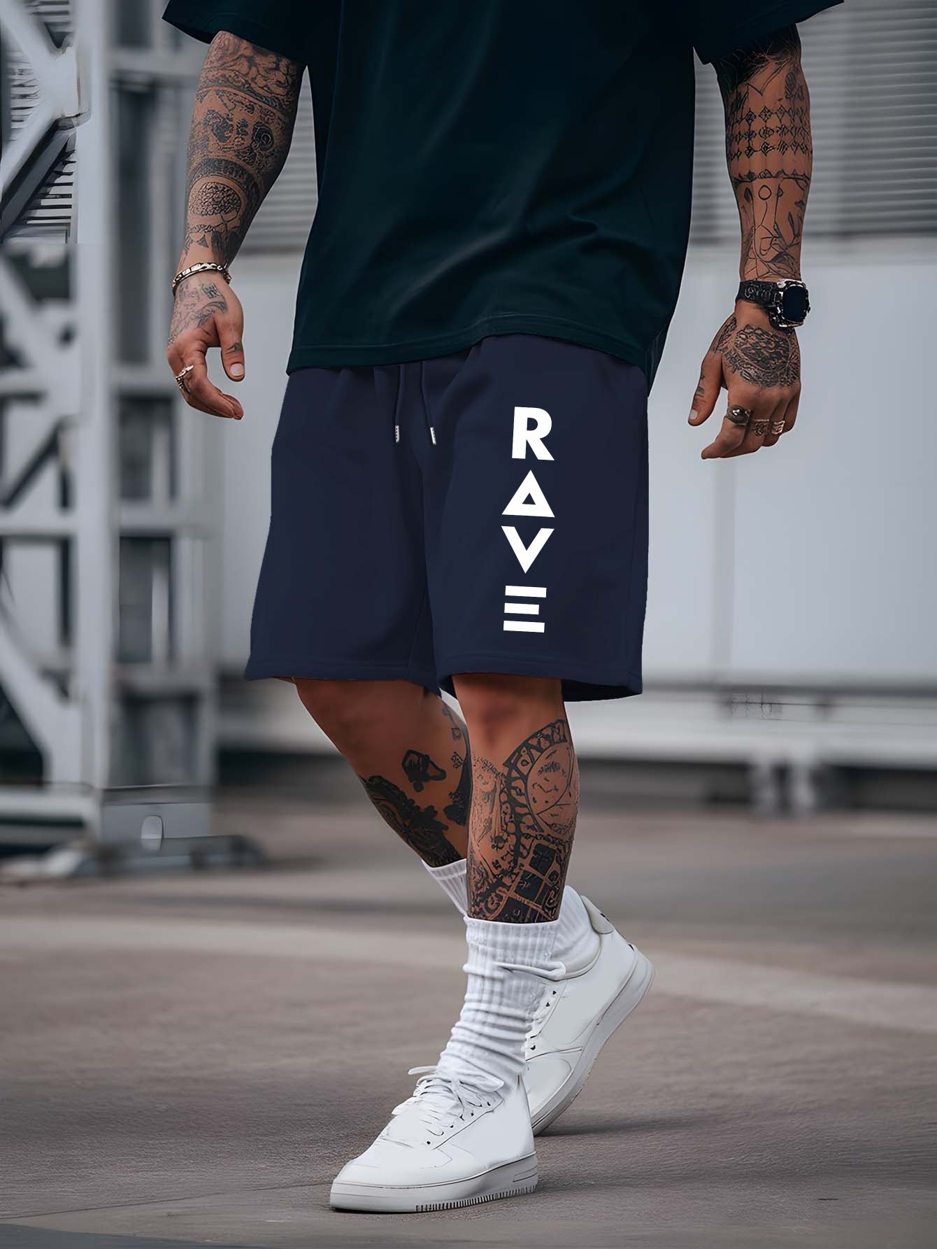 R V New Men's Summer Casual Shorts with RAVE Letter Print - Light Grey Regular Fit Outdoor Sports & Beach Vacation Shorts, American Fashion Trendy Lightweight Comfortable Design, Beach Vacation Apparel | Fashionable Casualwea