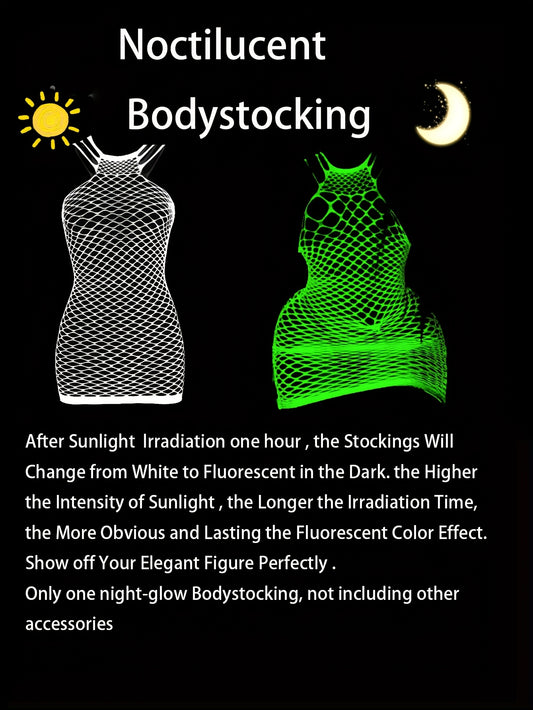 Glow-in-the-Dark Fishnet Bodycon Dress - Sexy Hollow Out Design, Sleeveless Mesh Cover Up for Women, Perfect for Music Festivals, Summer Beach Vacations & Nighttime Parties, Cute Bodycon Dress, Festival Fashion, Seethrough Ma
