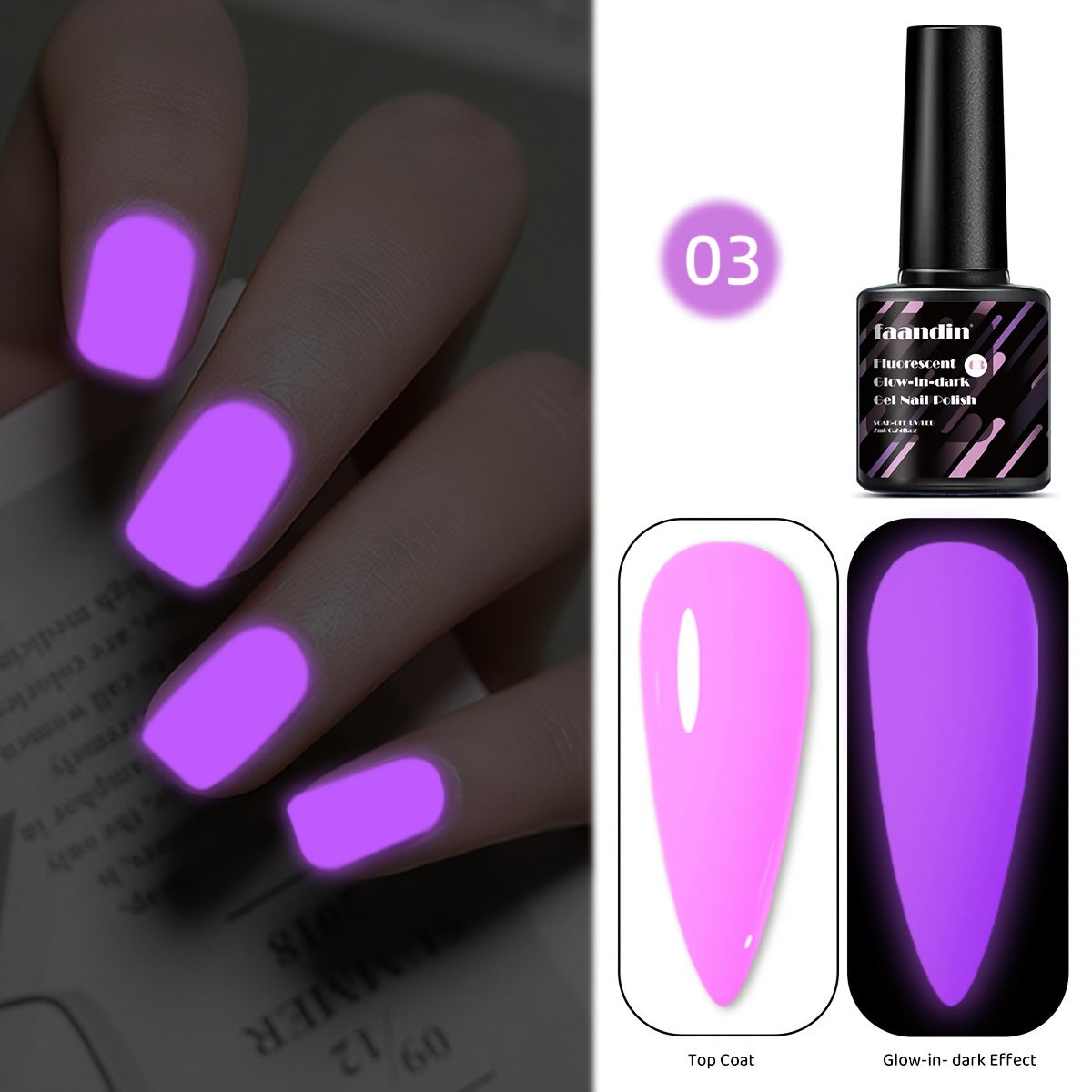 Faandin 7ml, trendy and colorful glow-in-the-dark gel nail polish, essential for parties, nightclubs, Halloween, durable, fade-resistant, easy-to-apply removable fluorescent nail glue, wholesale manicure supplies for salons