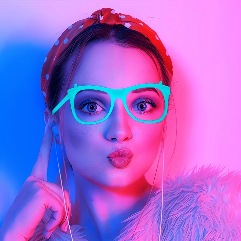 6 Pairs Glow-in-the-Dark Neon Party Glasses - UV Activated Round Plastic Frames for Bars, KTVs, Weddings & Birthdays | No Battery Needed Illuminating Photo Props & Group Accessories, Bar Accessories, Vibrant Eyewear Style, Lu