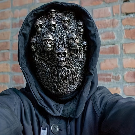 1pc Halloween Horror Skeleton Mask - Adult Size, Durable Rubber Material, Intricate Skull Design with Hair & Veil, Perfect for Costume Parties & Spooky Seasonal Decorations