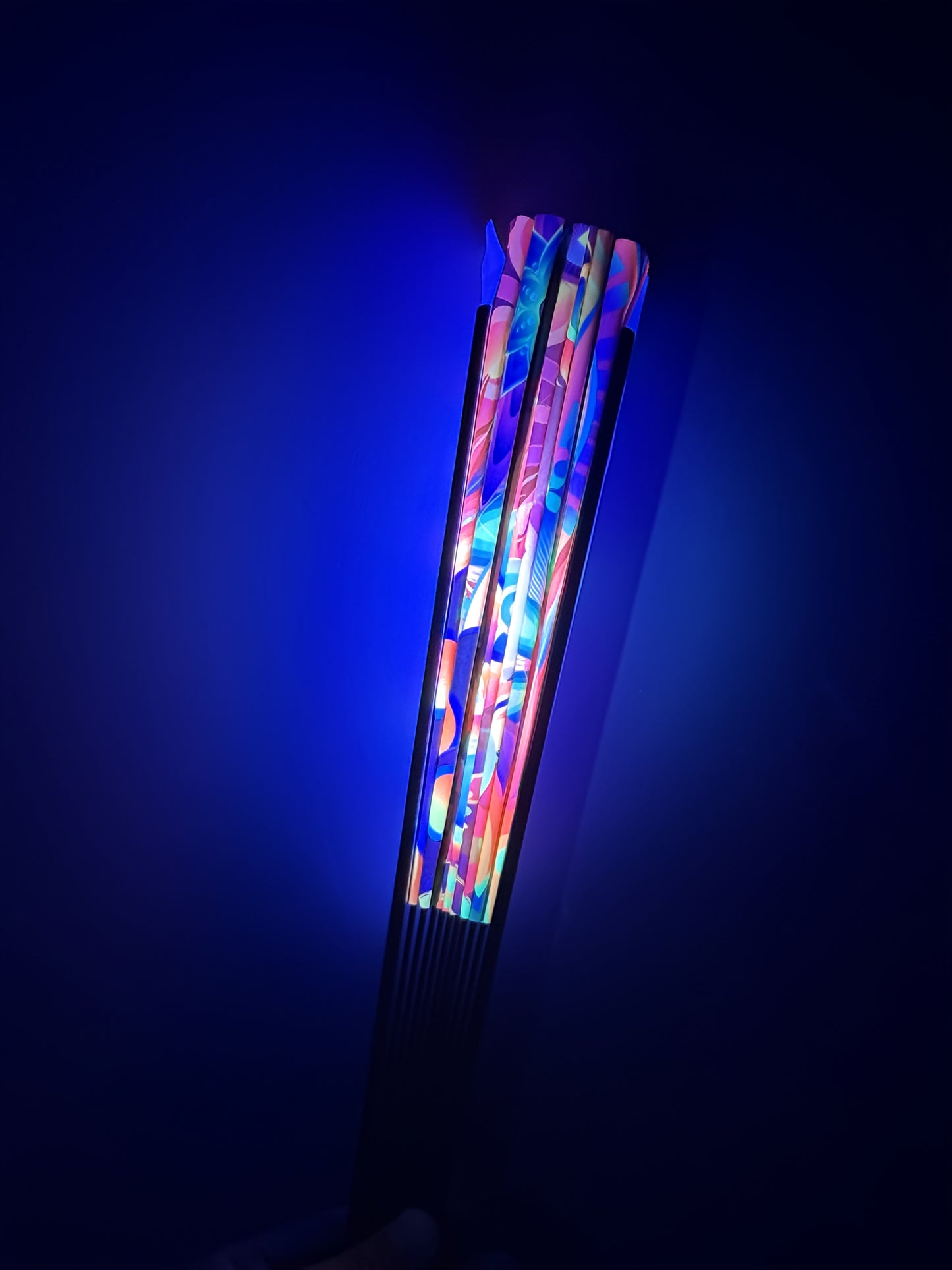 Large Fluorescent Kung Fu Folding Fan - Vibrant Multicolor Feather Design, Foldable Battery-Free Fan for EDM Festivals, Drag Queen Performances, Parties & Events
